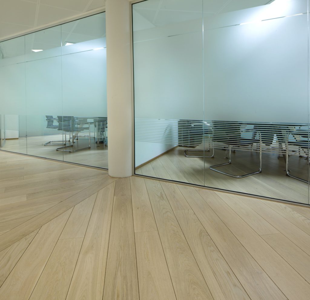 Cubicle areas with wood flooring